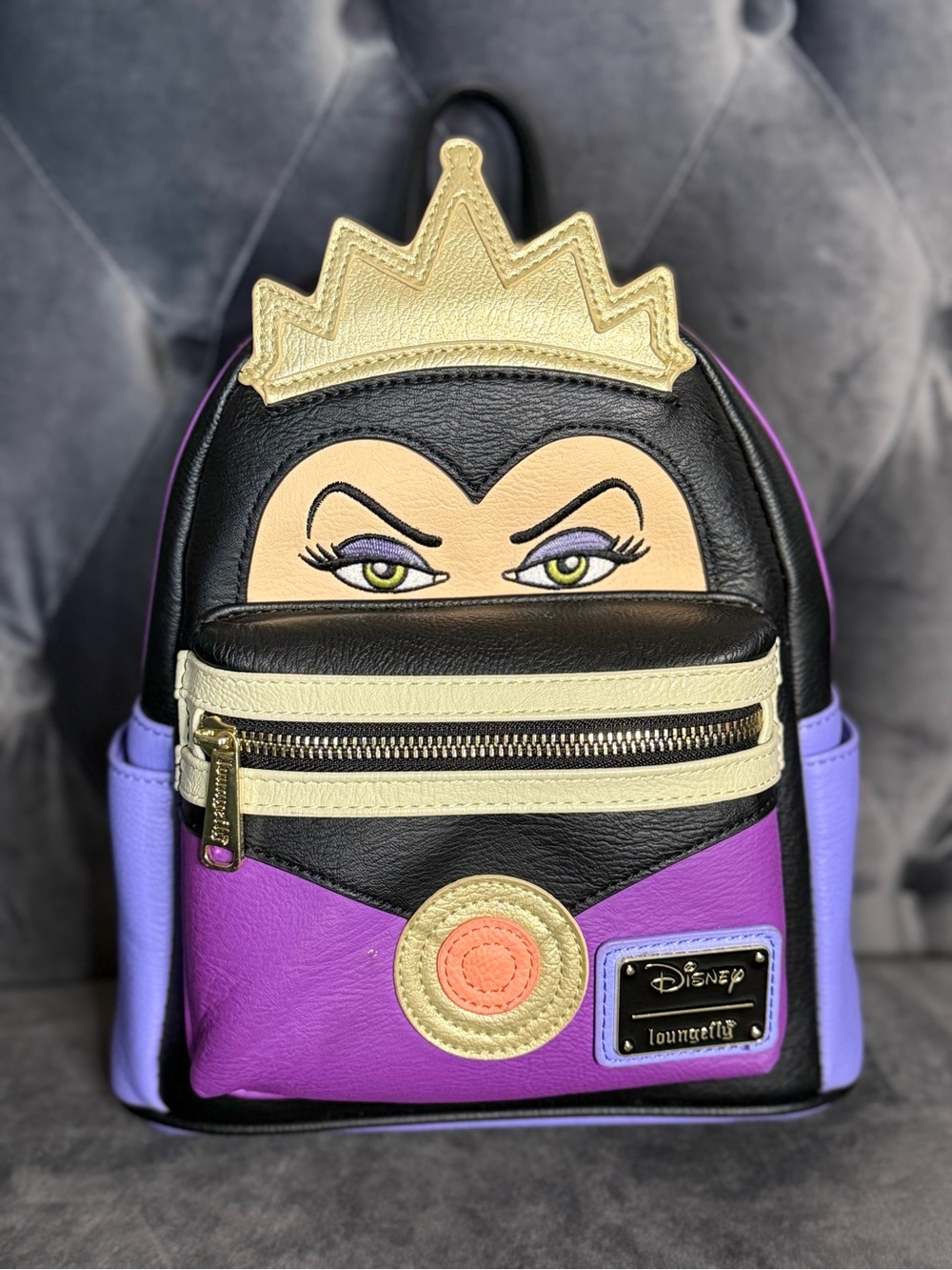 Loungefly Evil Queen Face Mini Backpack - Black, Purple, Gold, Cream